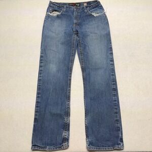 Ariat FR M4 Relaxed Boot Cut Jeans Medium Wash Denim Distressed Blue Mens 34x36